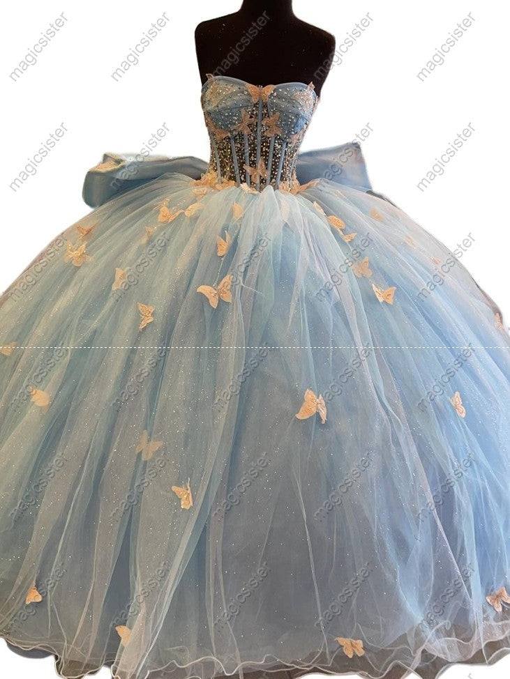 3D Butterfly Tulle Charming Layered Quinceanera Ball Gown