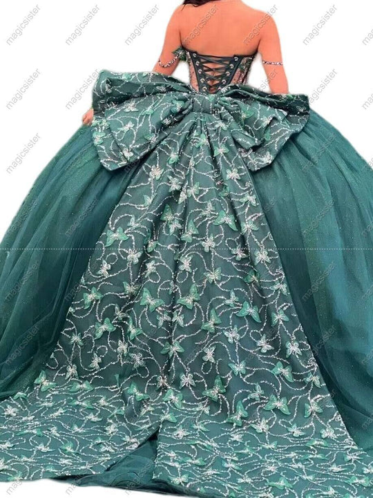 3D Butterfly Princess Quinceanera Ball Gown