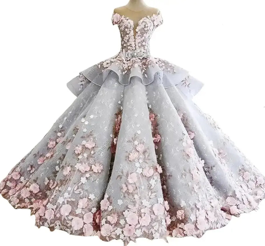 Pleated Lily Plunging Layered Quinceanera Ball Gown