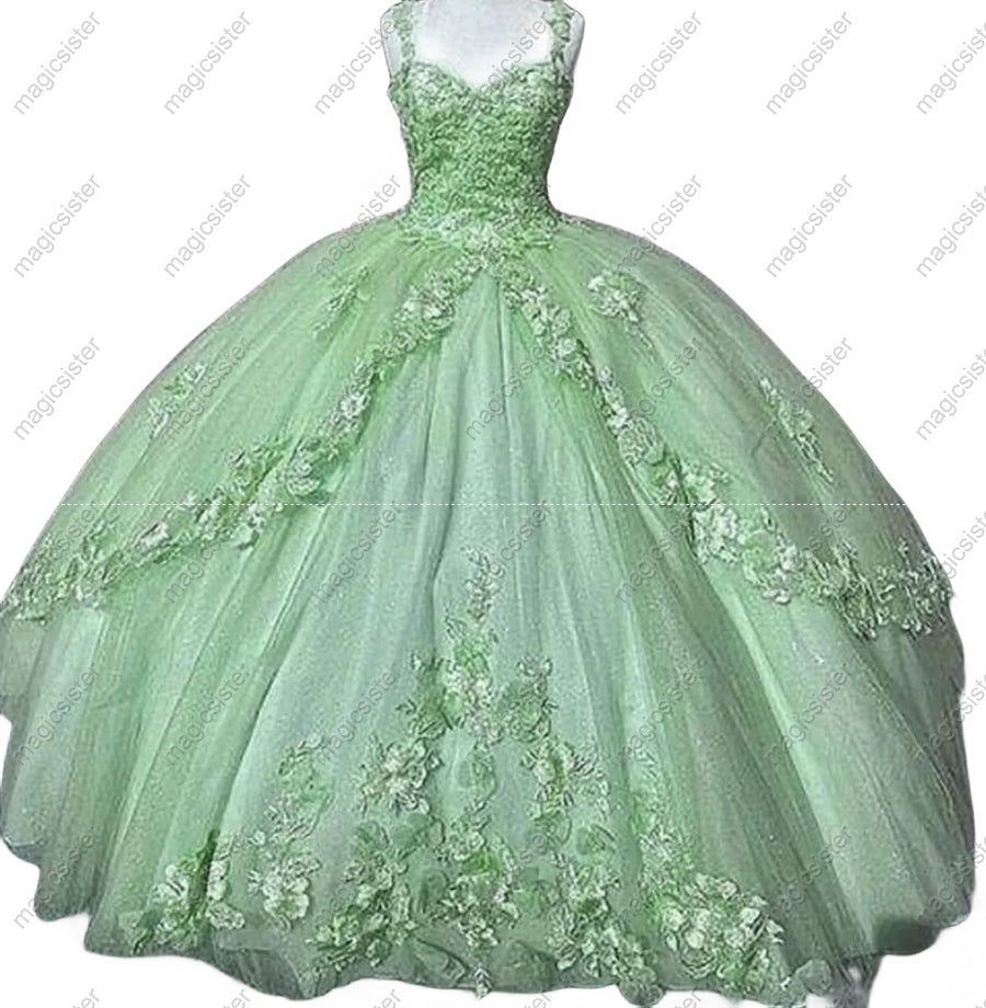 Elegant 3D Flower Quinceanera Ball Gown