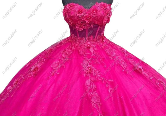 Sweetheart Classic Floral-Embroidered Lace Quinceanera Ball Gown