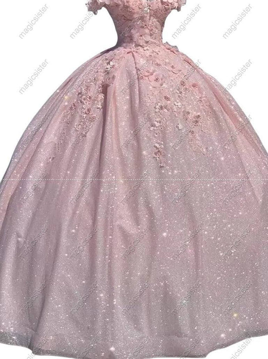 3D Flower Embroidered Scoop Neckline Quinceanera Ball Gown