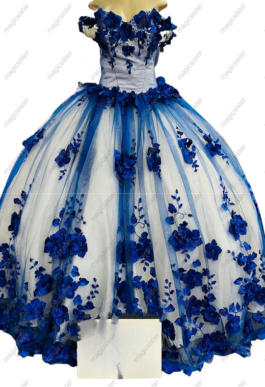 3D Radial Floral Layered Tulle Quinceanera Ball Gown
