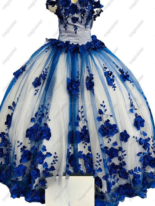 3D Radial Floral Layered Tulle Quinceanera Ball Gown