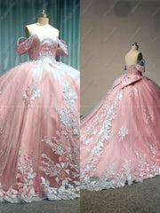 Pink Off-The-Shoulder Embroidered Quinceanera Ball Gown
