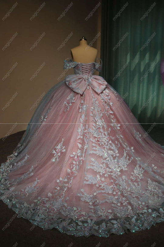 Pink Off-The-Shoulder Embroidered Quinceanera Ball Gown