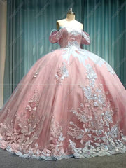 Pink Off-The-Shoulder Embroidered Quinceanera Ball Gown