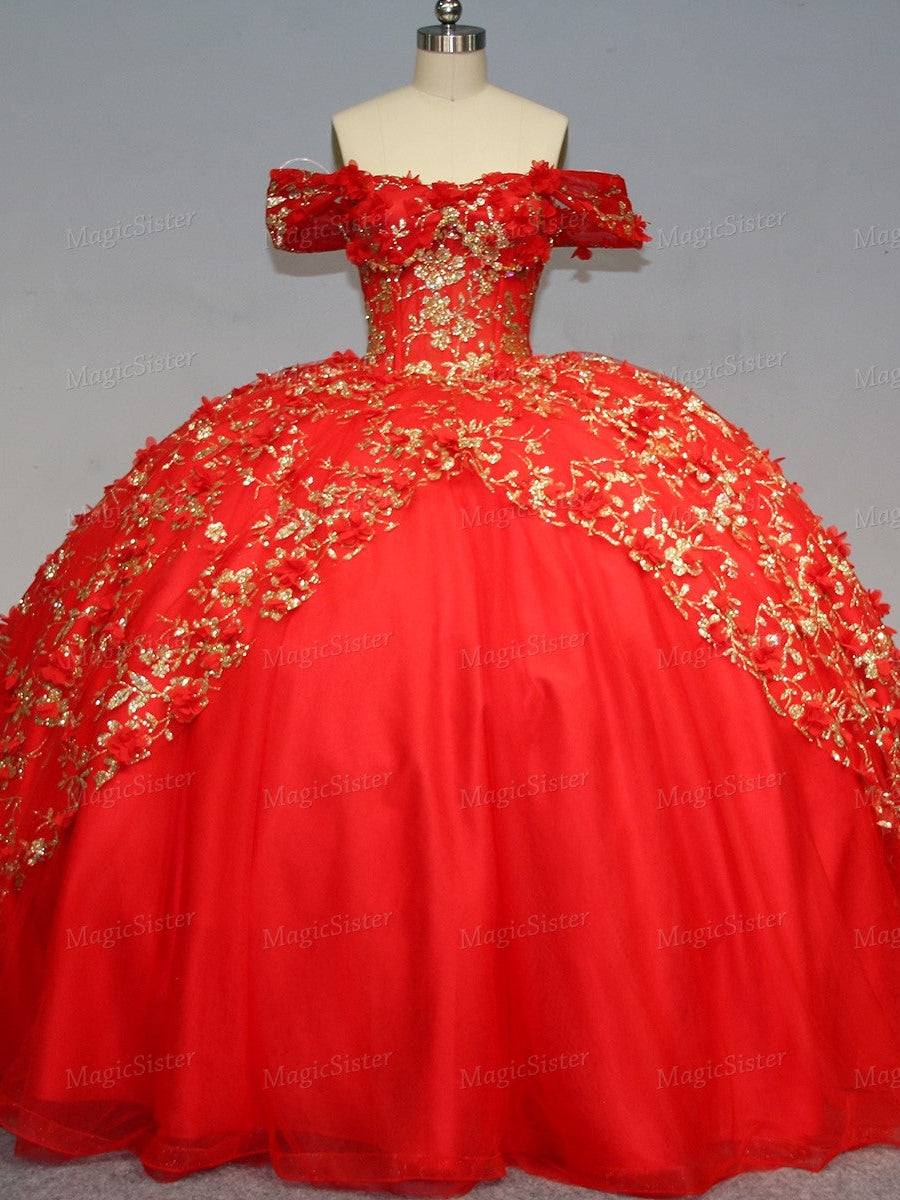 Floral Tulle Layered Reverse-V Skirt Quinceanera Ball Gown