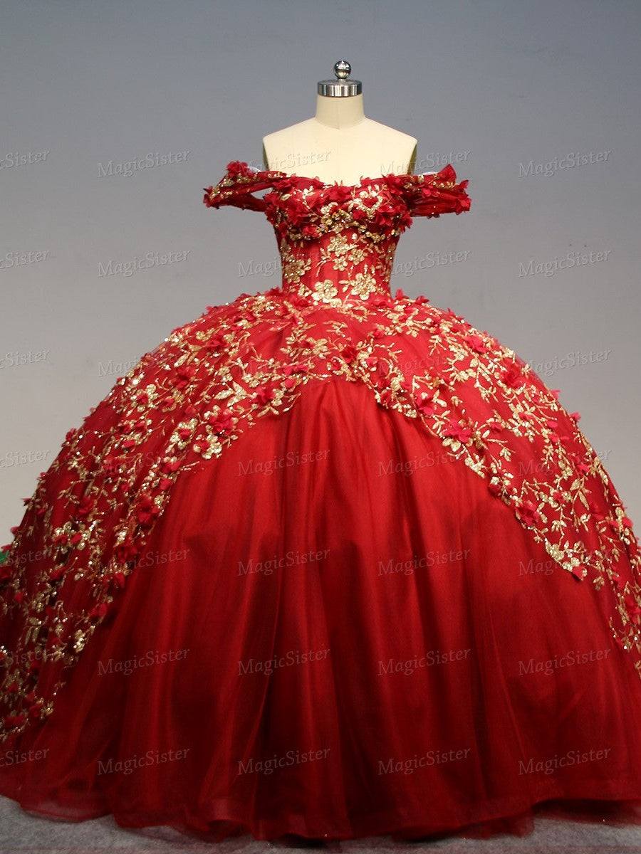 Floral Tulle Layered Reverse-V Skirt Quinceanera Ball Gown