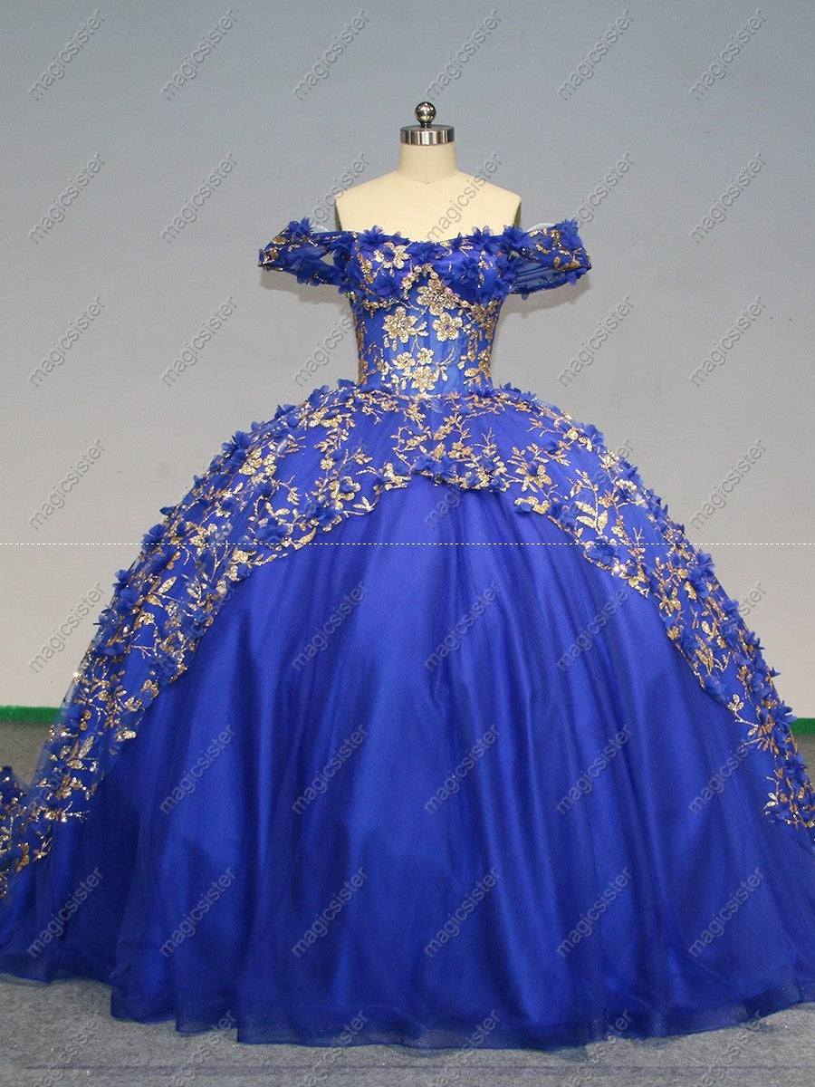 Floral Tulle Layered Reverse-V Skirt Quinceanera Ball Gown