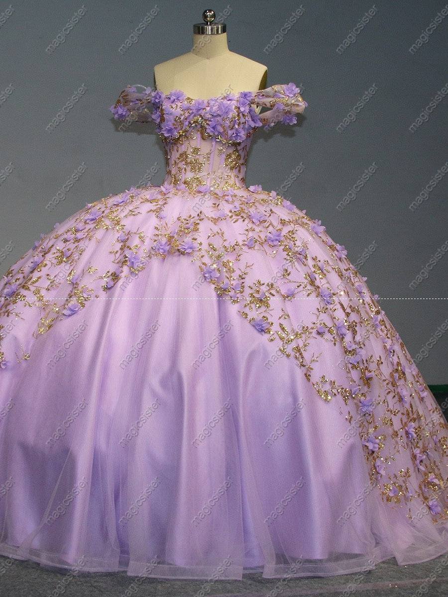 Floral Tulle Layered Reverse-V Skirt Quinceanera Ball Gown