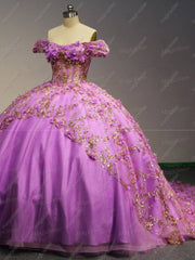 Floral Tulle Layered Reverse-V Skirt Quinceanera Ball Gown
