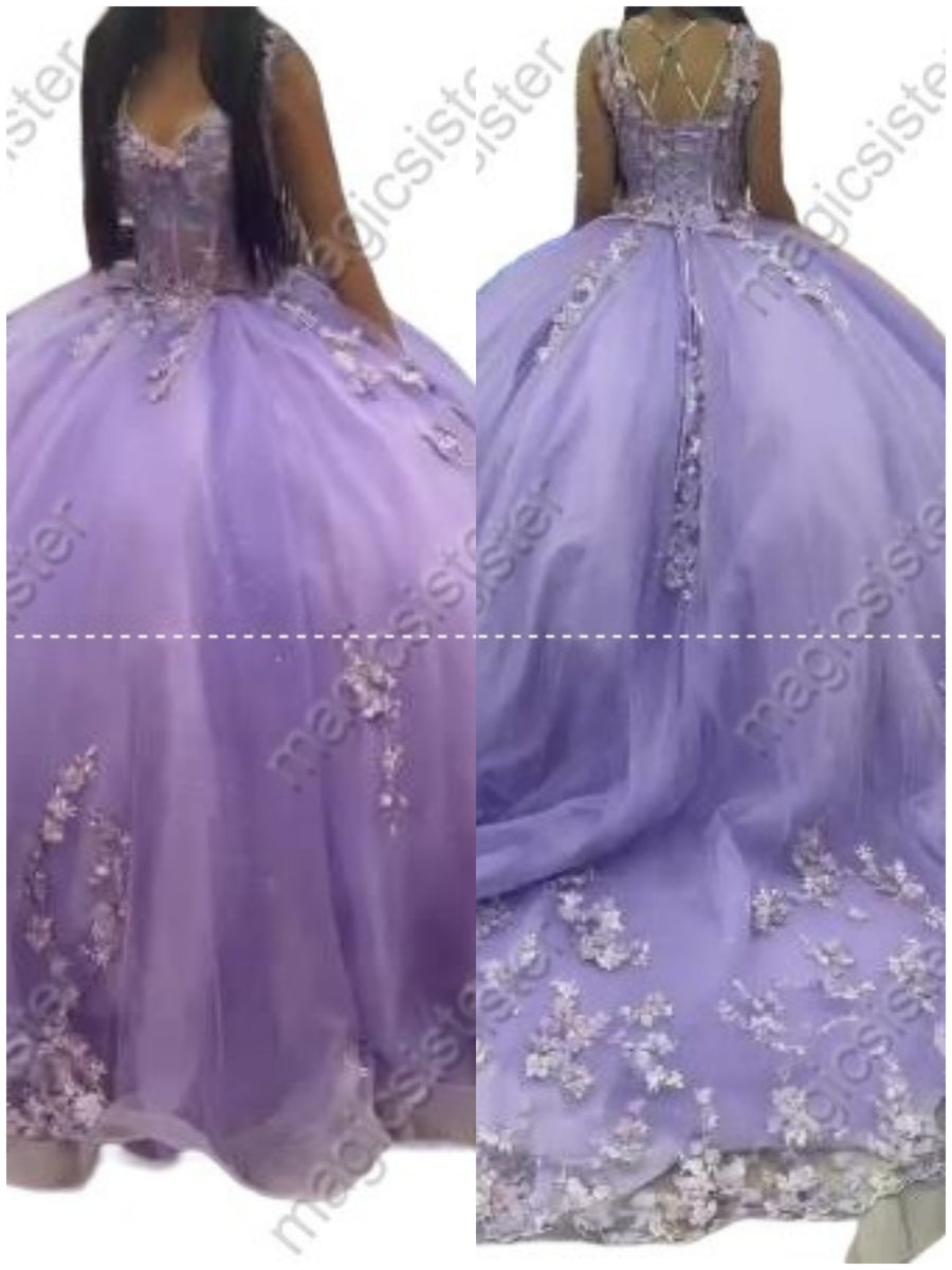 Floral-Embroidered Sweetheart Long Train Multi Color Quinceanera Ball Gown