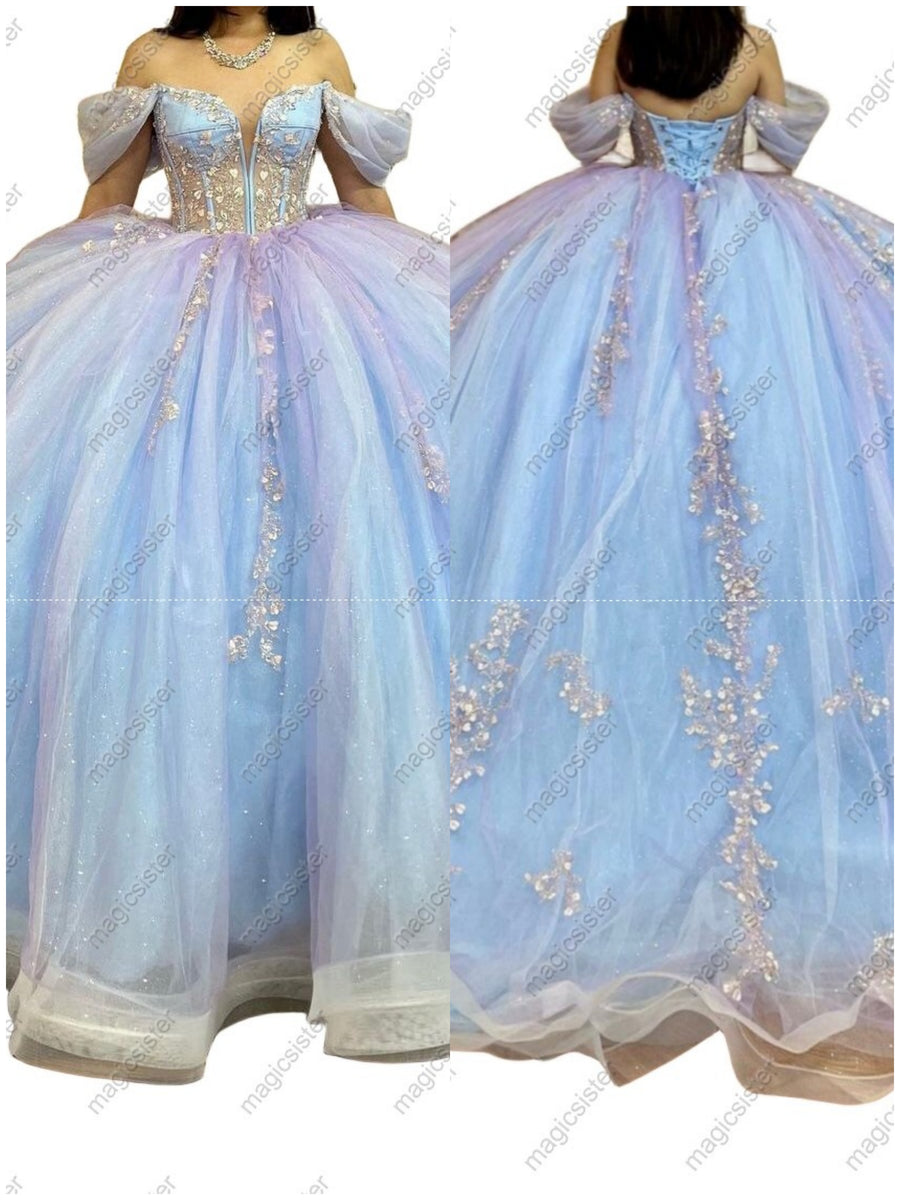 Embroidered Tulle Enchanting Plunging Quinceanera Ball Gown