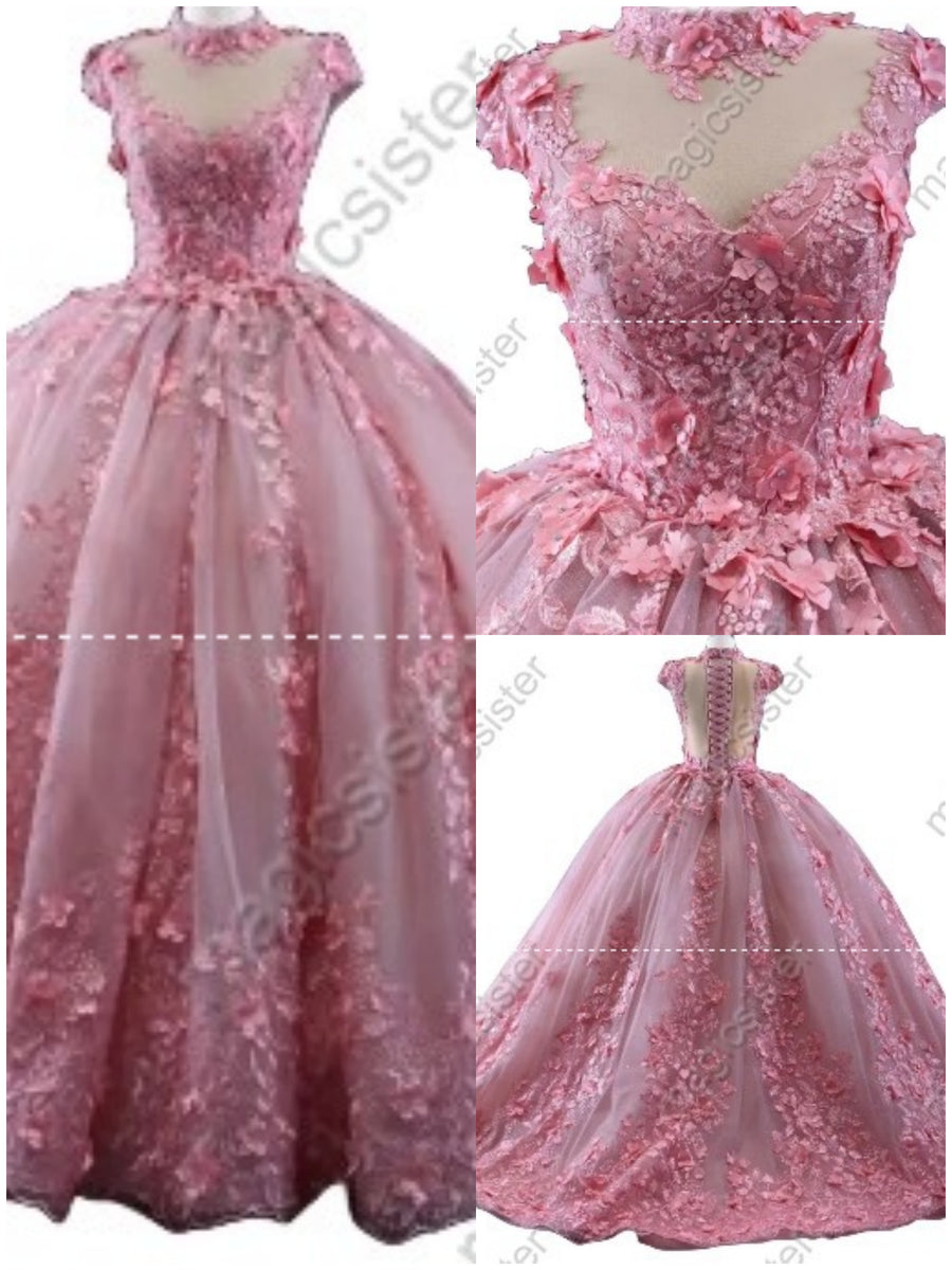 Floral Embroidered Sweetheart Halter Quinceanera Ball Gown