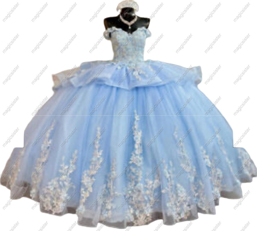 Floral Embroidered Sweetheart Layered Quinceanera Ball Gown