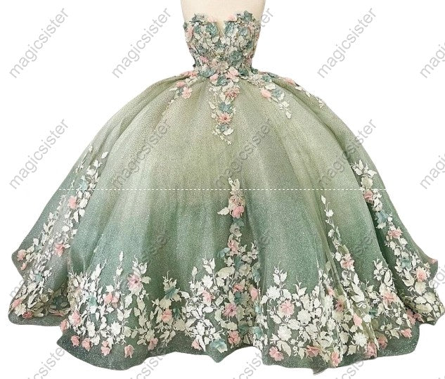 Floral Strapless Charming Multi-Color Quinceanera Ball Gown