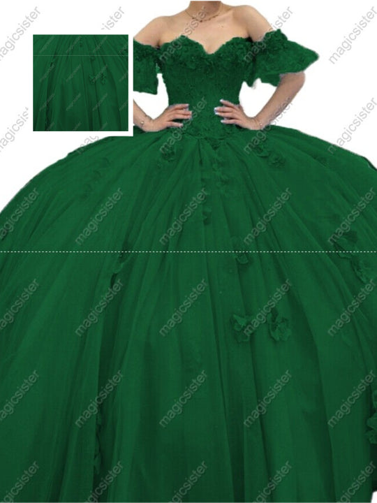 Floral Off The Shoulder One Color Quinceanera Ball Gown