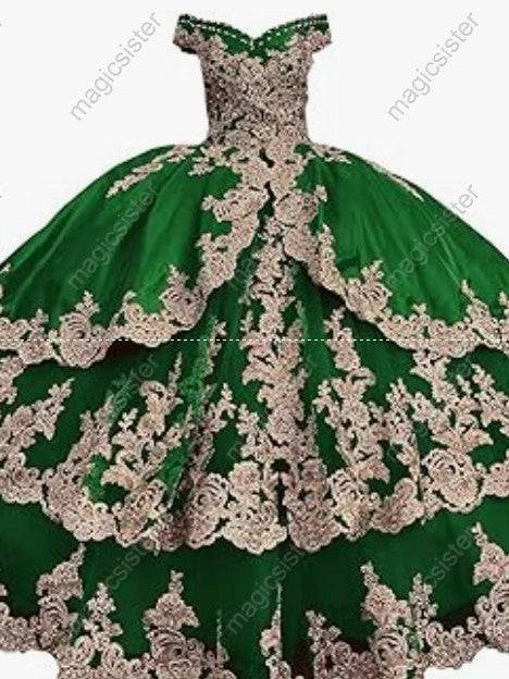 Embroidered Charro Layered Quinceanera Ball Gown