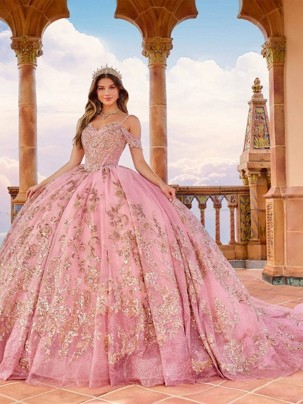 quinceanera dresses pink Stunning Embellished Long Train Sleeveless Quinceanera Dress Pink / 20