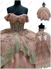 Glitter 3D Flower Quinceanera Ball Gown