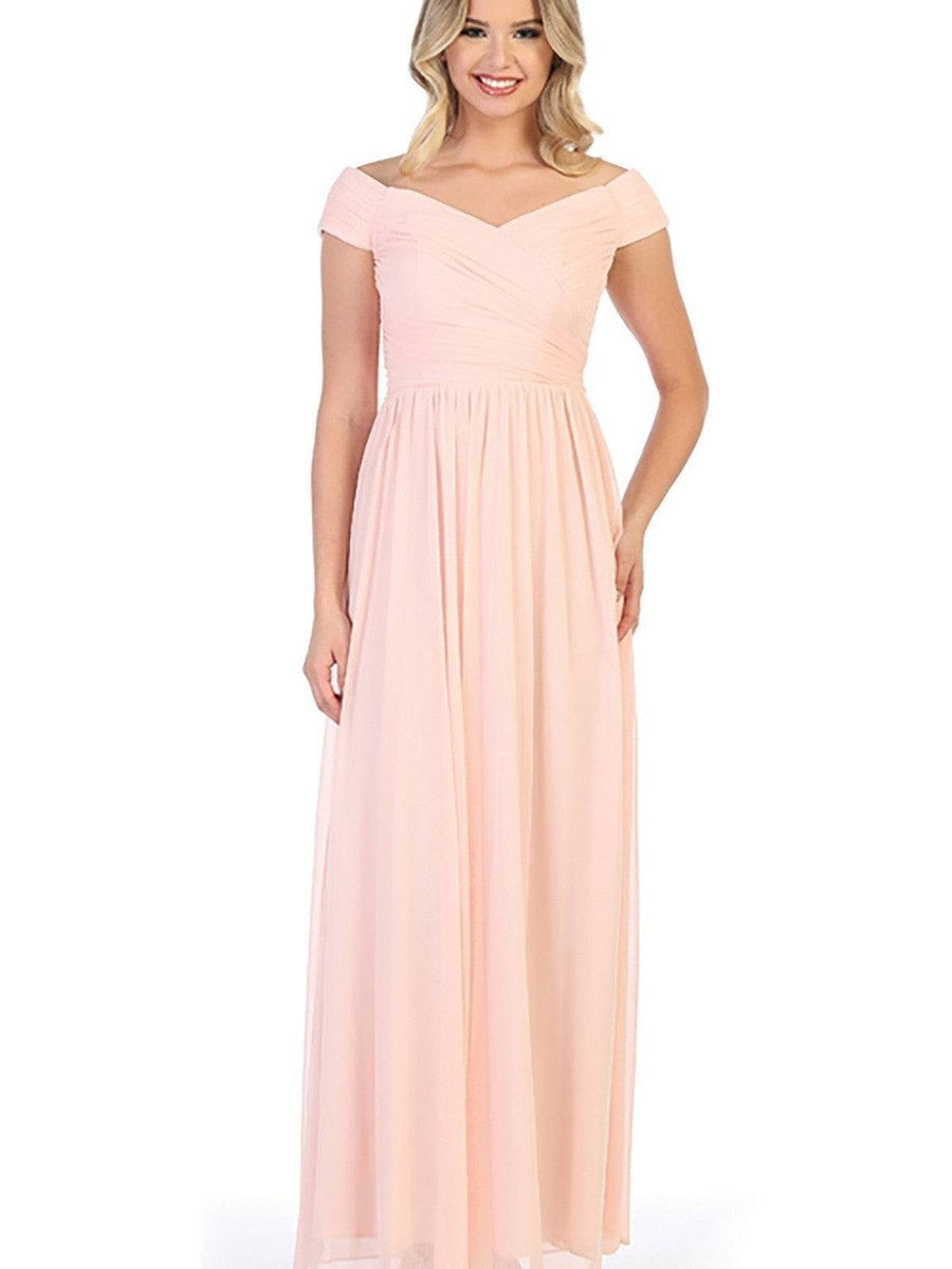 Classic Draped Sleeves Sweetheart Neckline Ruched Bodice Bridesmaid Dress Blush / M Classic Draped Sleeves Sweetheart Neckline Ruched Bodice Bridesmaid Dress Blush / M
