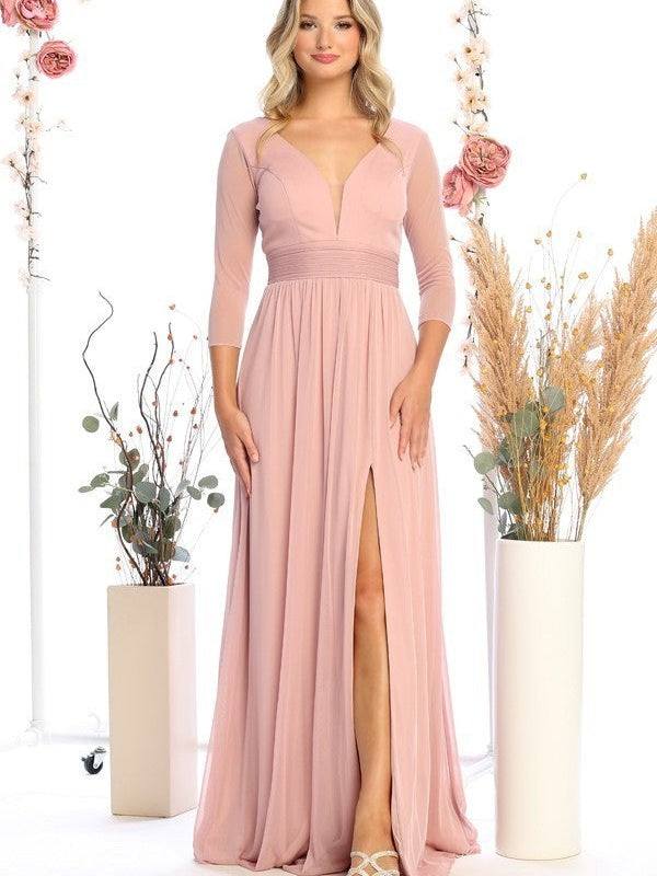 Ladies Elegant Long Sleeve V-Neck High Empire Waist Dress Rust / S Ladies Elegant Long Sleeve V-Neck High Empire Waist Dress Rust / S