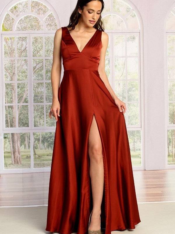 Ladies V-Neck Gown Parted Pocketed Skirt Classy Elegant Prom Dress Green / L Ladies V-Neck Gown Parted Pocketed Skirt Classy Elegant Prom Dress Green / L