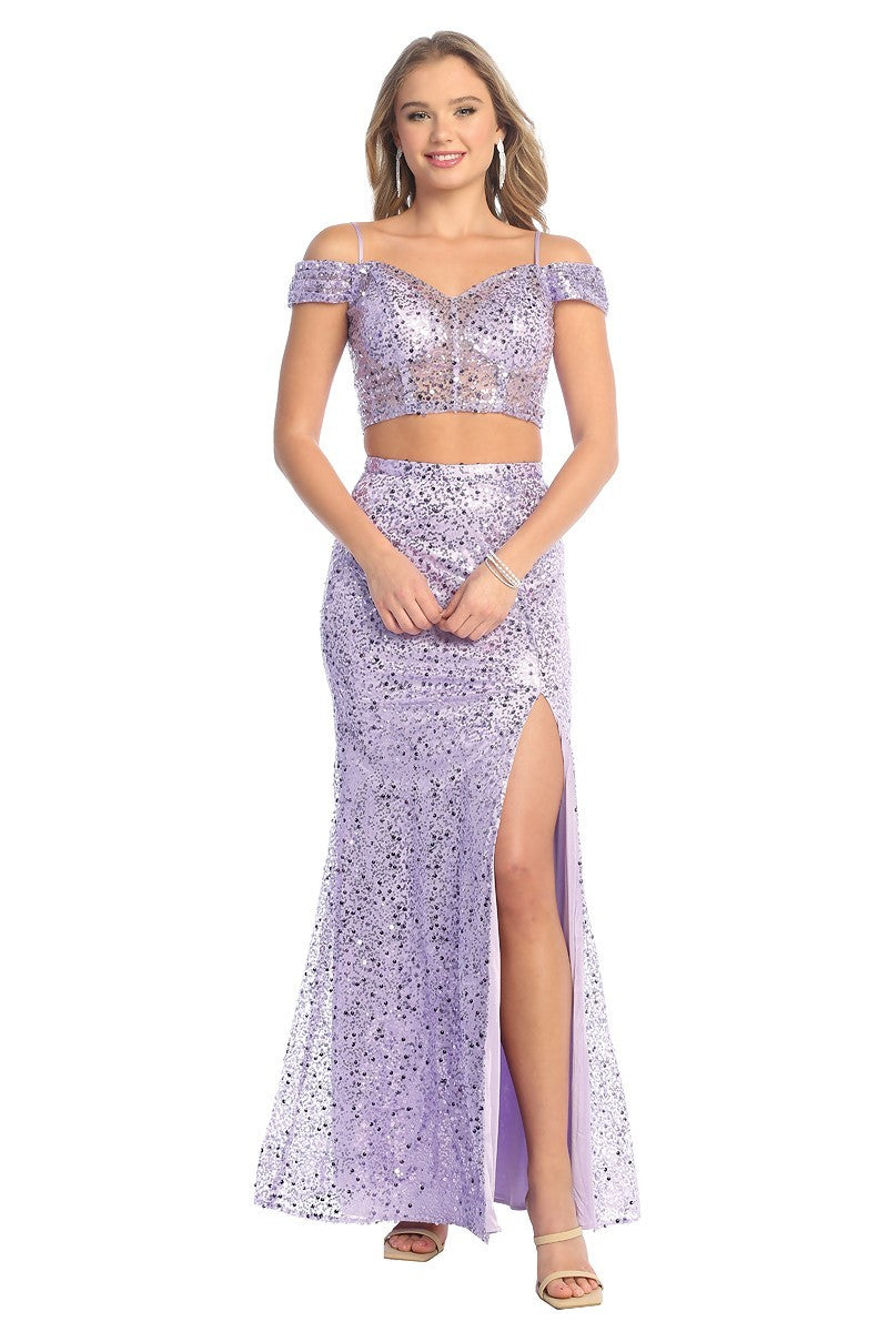 Sequin 2-Piece Sheath Dazzling Corset Back Prom Dress