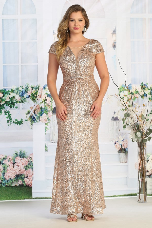 Sparkling Empire Cap Sleeve Sequin Gown Mother Of Bride Dress