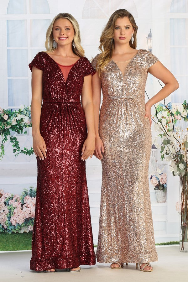 Sparkling Empire Cap Sleeve Sequin Gown Mother Of Bride Dress