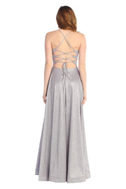 Shimmer A-Line Prom Dress with Corset Bodice & High Slit
