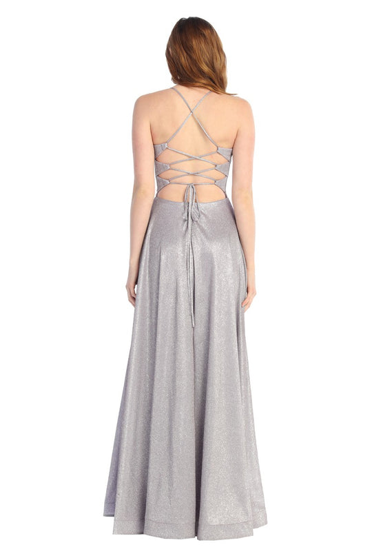 Shimmer A-Line Prom Dress with Corset Bodice & High Slit