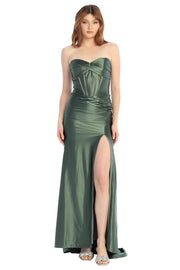 Sculpted Satin Strapless 2026 Prom Gown with Sweetheart Corset & High Slit