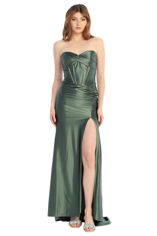 Sculpted Satin Strapless 2026 Prom Gown with Sweetheart Corset & High Slit