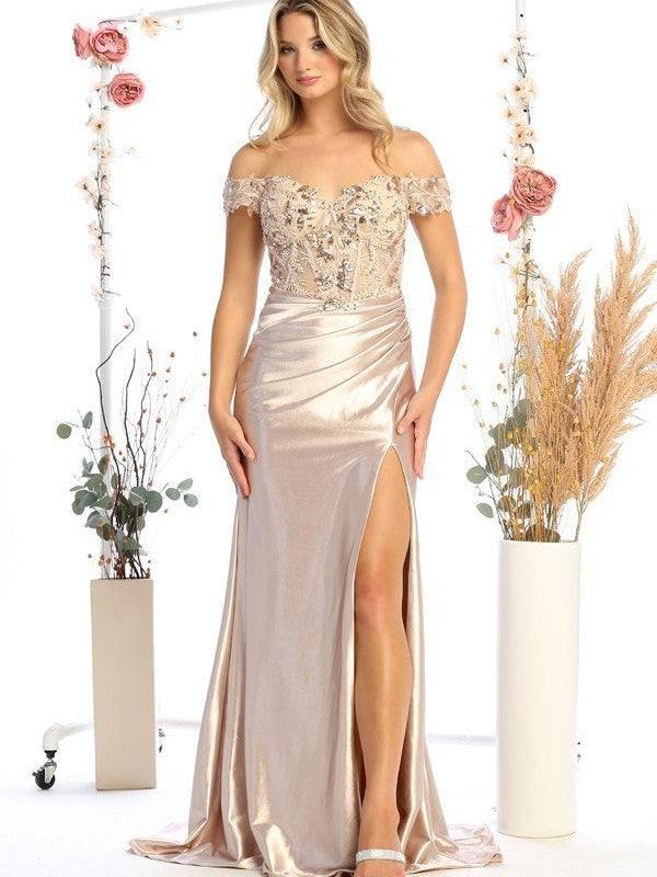 Elegant Dramatic Off The Shoulder Sparkling Rhinestones Offset Evening Gown Dusty Rose / XL Elegant Dramatic Off The Shoulder Sparkling Rhinestones Offset Evening Gown Dusty Rose / XL