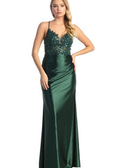 Satin Lace Top Spaghetti Strap Prom Dress 2026 Gowns
