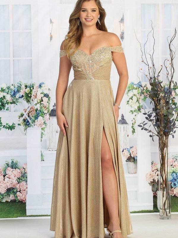 Stunning Gown Sparkling Offset Off The Shoulder Empire Prom Dress Champagne / M Stunning Gown Sparkling Offset Off The Shoulder Empire Prom Dress Champagne / M