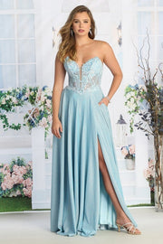 Lace Embellished Strapless Pleated Skirt Party Offset Prom Dress