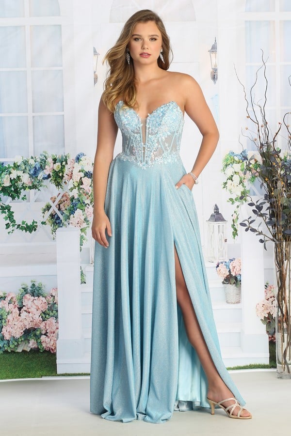 Lace Embellished Strapless Pleated Skirt Party Offset Prom Dress