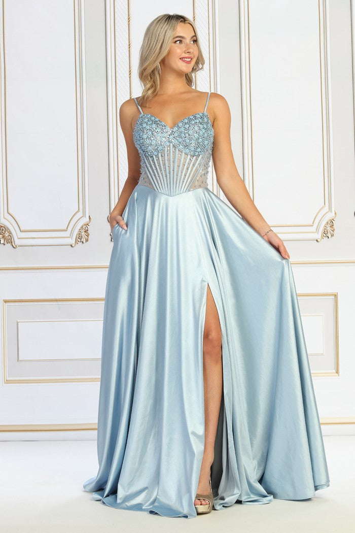 Corset Ball Gown Prom Dress with Rhinestone Bodice & Flowing Skirt