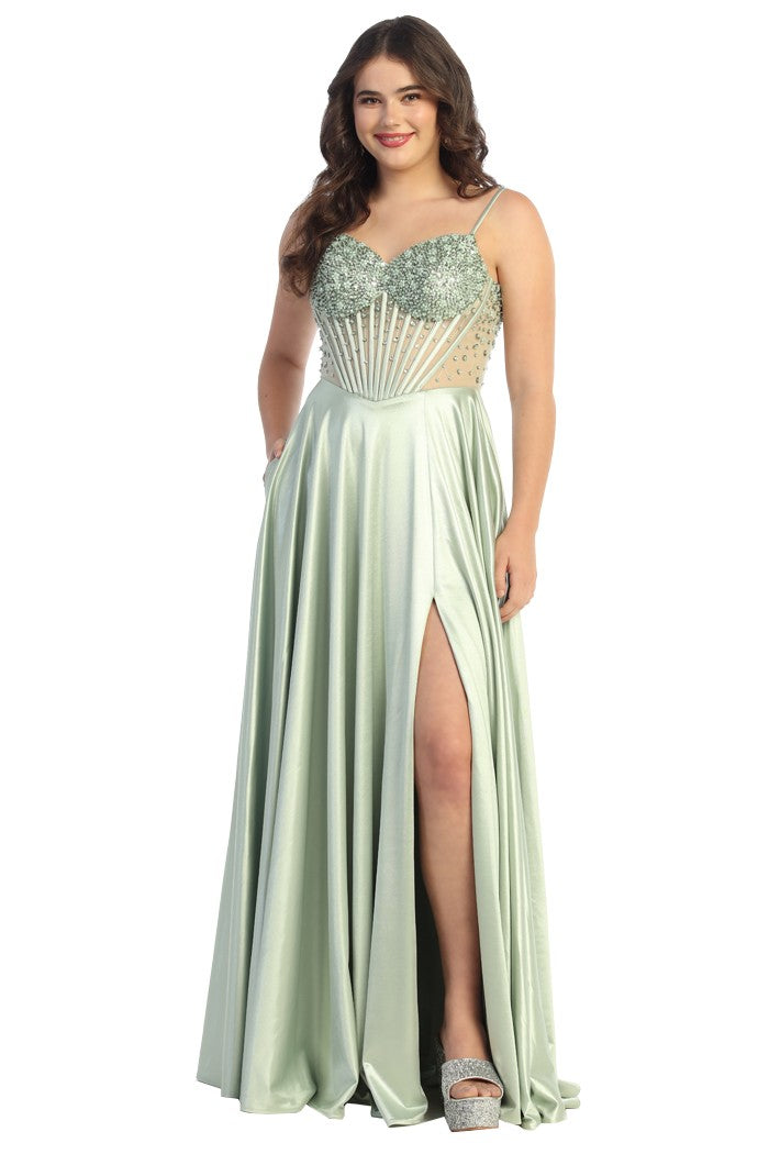 Corset Ball Gown Prom Dress with Rhinestone Bodice & Flowing Skirt
