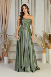 Strapless Corset Satin Ball Gown with Sweetheart Neckline & High Slit