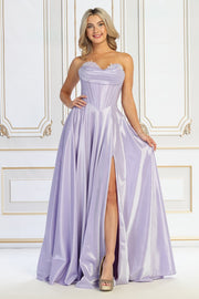 Strapless Corset Satin Ball Gown with Sweetheart Neckline & High Slit