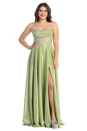 Off-Shoulder Embellished Corset Ball Gown with Tulle Skirt & High Slit