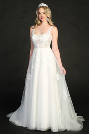 Lace A-line Sequin Beaded Full Length Train Wedding Dress