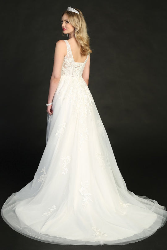 Lace A-line Sequin Beaded Full Length Train Wedding Dress