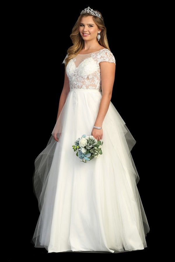 A-line Illusion Classic Floral Lace Cap Sleeve Sequin Wedding Dress