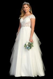 A-line Illusion Classic Floral Lace Cap Sleeve Sequin Wedding Dress