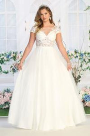 A-line Illusion Classic Floral Lace Cap Sleeve Sequin Wedding Dress